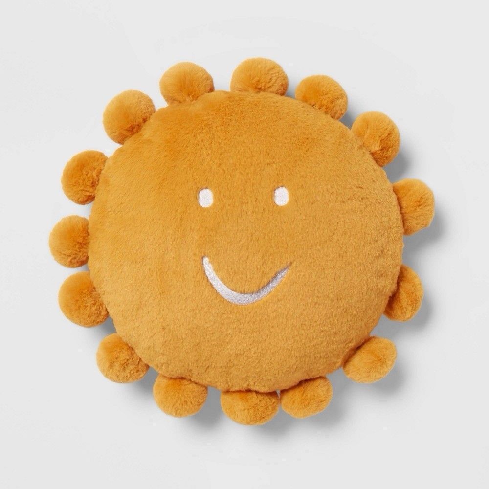 Pillowfort Sunshine Kids Round Sun Pillow with Poms 16" Plush Yellow